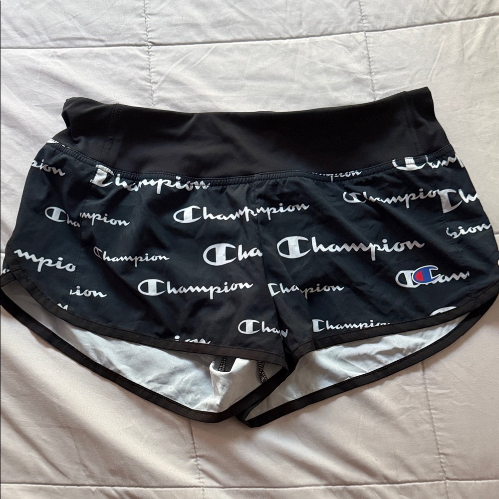 Champion Black All-Over Logo Women's Athletic Shorts